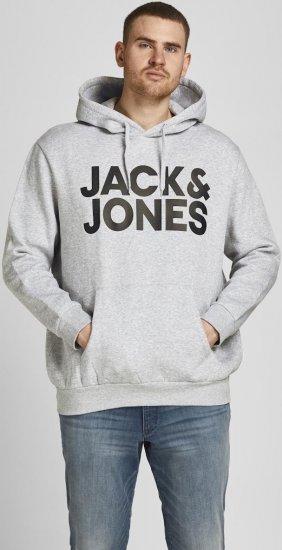 Jack & Jones CORP LOGO Large Print Hoodie Light Grey Melange - Sweaters & hoodies - Sweaters & Hoodies Grote Maten Heren