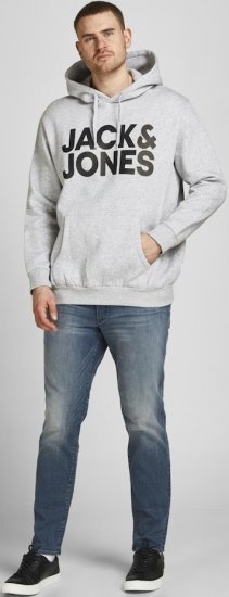 Jack & Jones CORP LOGO Large Print Hoodie Light Grey Melange - Sweaters & hoodies - Sweaters & Hoodies Grote Maten Heren