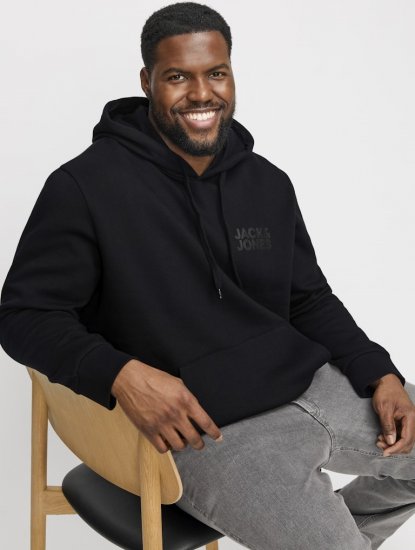 Jack & Jones CORP LOGO Small Print Hoodie Black - Sweaters & hoodies - Sweaters & Hoodies Grote Maten Heren