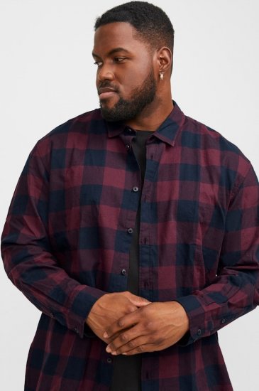Jack & Jones Gingham L/S Shirt Dark Red - Hemden - Overhemden Grote Maten Heren