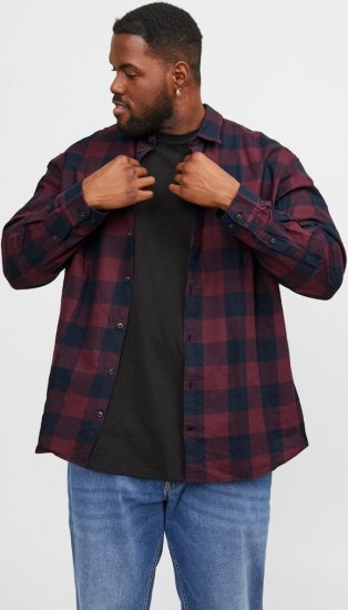 Jack & Jones Gingham L/S Shirt Dark Red - Hemden - Overhemden Grote Maten Heren