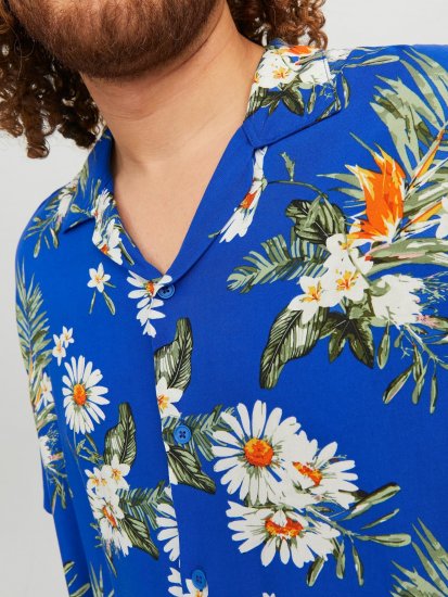 Jack & Jones JORLUKE FLORES Resort Shirt Nautical Blue - Hemden - Overhemden Grote Maten Heren