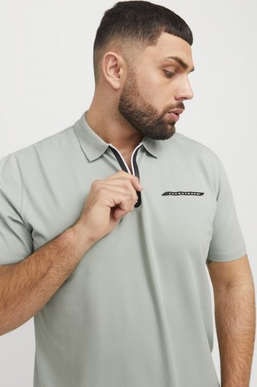 Jack & Jones Fusion Pique Zipper Polo Green/Blue - Polo shirts - Grote Maten Poloshirts Heren