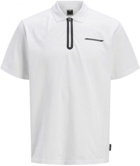 Jack & Jones Fusion Pique Zipper Polo Bright White - Polo shirts - Grote Maten Poloshirts Heren