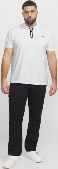 Jack & Jones Fusion Pique Zipper Polo Bright White - Polo shirts - Grote Maten Poloshirts Heren