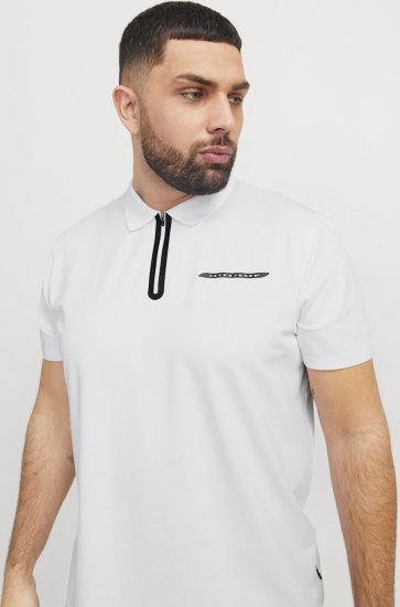 Jack & Jones Fusion Pique Zipper Polo Bright White - Polo shirts - Grote Maten Poloshirts Heren