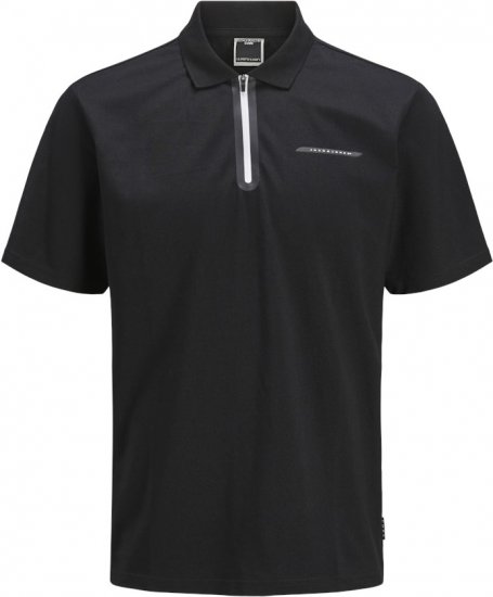 Jack & Jones Fusion Pique Zipper Polo Black - Polo shirts - Grote Maten Poloshirts Heren