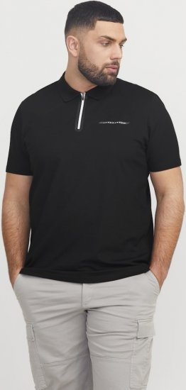 Jack & Jones Fusion Pique Zipper Polo Black - Polo shirts - Grote Maten Poloshirts Heren