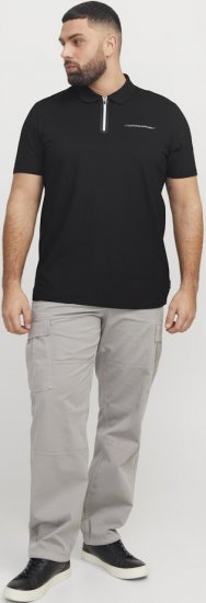 Jack & Jones Fusion Pique Zipper Polo Black - Polo shirts - Grote Maten Poloshirts Heren