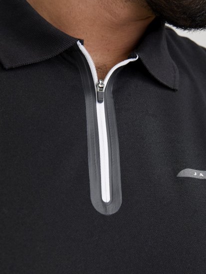 Jack & Jones Fusion Pique Zipper Polo Black - Polo shirts - Grote Maten Poloshirts Heren