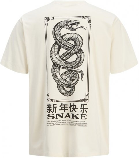 Jack & Jones Snake Crew Neck T-Shirt Antique White - T-shirts - Grote Maten T-shirts Heren