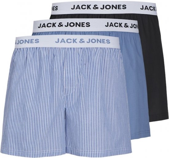 Jack & Jones TOKYO Woven Coronet Blue - Blue Stripes Boxers 3-Pack Black - Ondergoed & zwem - Grote Maten Ondergoed Heren