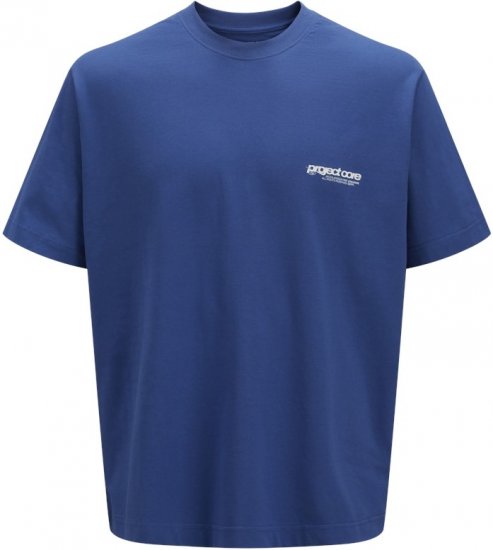 Jack & Jones Union Front & Back Print Crew Neck T-Shirt Beaucoup Blue - T-shirts - Grote Maten T-shirts Heren
