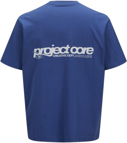 Jack & Jones Union Front & Back Print Crew Neck T-Shirt Beaucoup Blue - T-shirts - Grote Maten T-shirts Heren