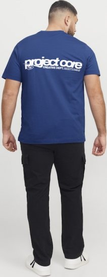 Jack & Jones Union Front & Back Print Crew Neck T-Shirt Beaucoup Blue - T-shirts - Grote Maten T-shirts Heren