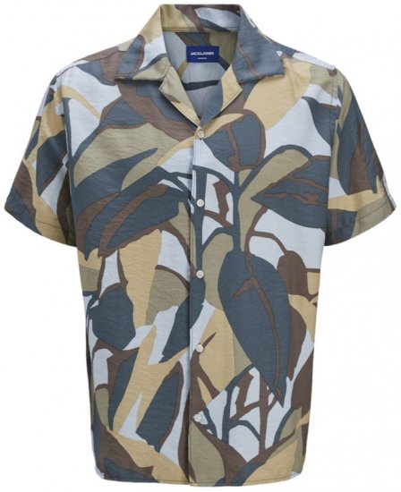 Jack & Jones Vira Marshall AOP Short Sleeve Shirt Silver Sage - Hemden - Overhemden Grote Maten Heren