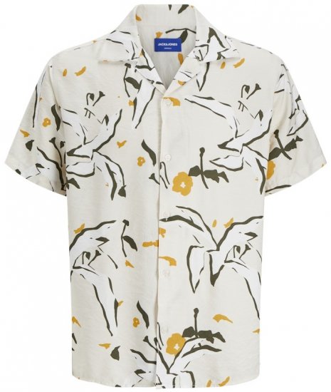Jack & Jones Vira Marshall AOP Short Sleeve Shirt Buttercream - Hemden - Overhemden Grote Maten Heren