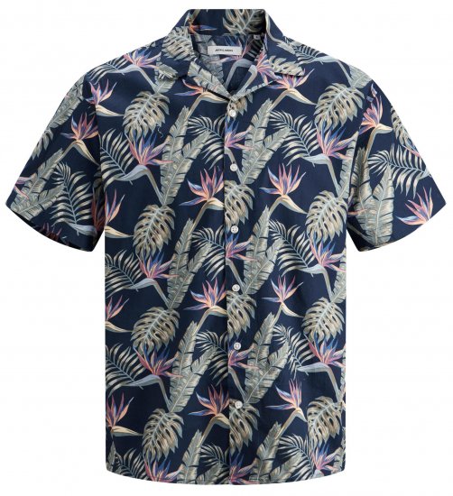 Jack & Jones JJCOASTAL RESORT Floral Shirt Navy - Hemden - Overhemden Grote Maten Heren