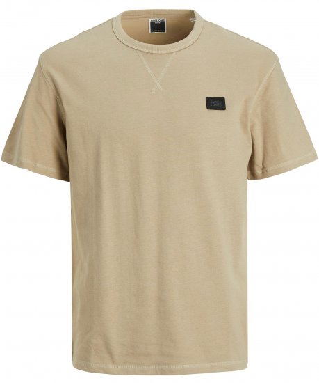 Jack & Jones JCOCLASSIC WAFFLE BADGE TEE Beige - T-shirts - Grote Maten T-shirts Heren