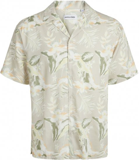 Jack & Jones JEFF FLORAL AOP RESORT Short Sleeve SHIRT Light Grey - Hemden - Overhemden Grote Maten Heren