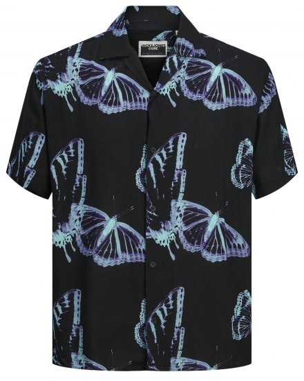 Jack & Jones JCOJEFF AOP Resort Shirt Black - Hemden - Overhemden Grote Maten Heren