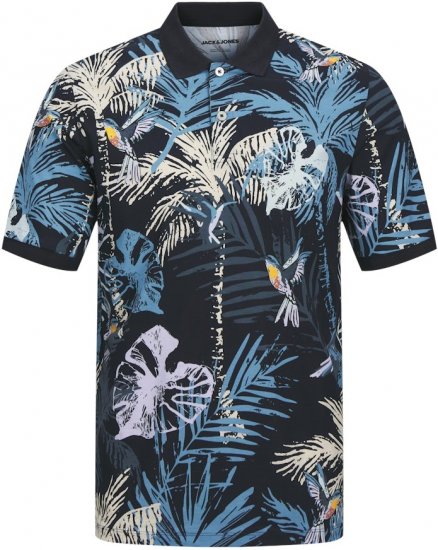 Jack & Jones Hawaii AOP Short Sleeve Polo Blue - Polo shirts - Grote Maten Poloshirts Heren