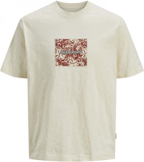 Jack & Jones Split Branding AOP Crew Neck T-Shirt Antique White - T-shirts - Grote Maten T-shirts Heren