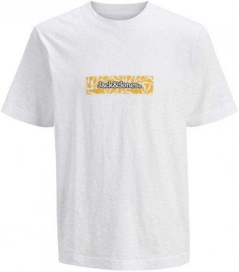 Jack & Jones Split Branding AOP Crew Neck T-Shirt Bright White - T-shirts - Grote Maten T-shirts Heren