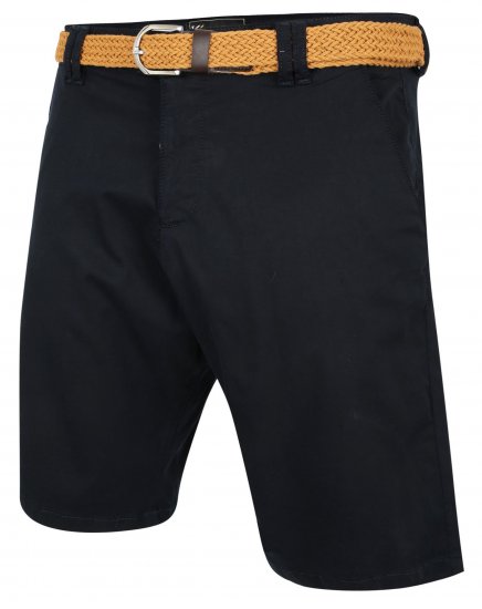 Kam Jeans 3401 Belted Oxford Stretch Chino Shorts Navy - Shorts - Grote Maten Korte Broeken Heren