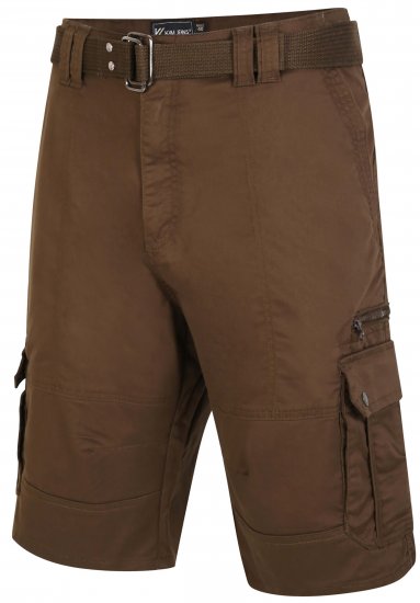 Kam Jeans 343 Cargo Stretch Shorts with Belt Khaki - Shorts - Grote Maten Korte Broeken Heren