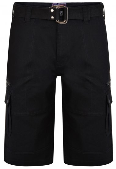 Kam Jeans 343 Cargo Stretch Shorts with Belt Black - Shorts - Grote Maten Korte Broeken Heren