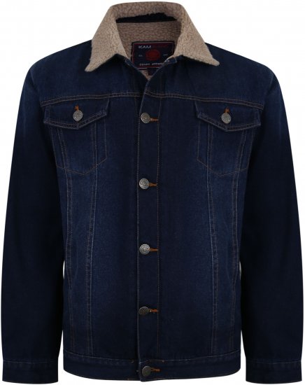 Kam Jeans 406 Sherpa Lined Denim Jacket Dark Used TALL SIZES - HERENKLEDING MT-6XLT - Tall Kleding Heren