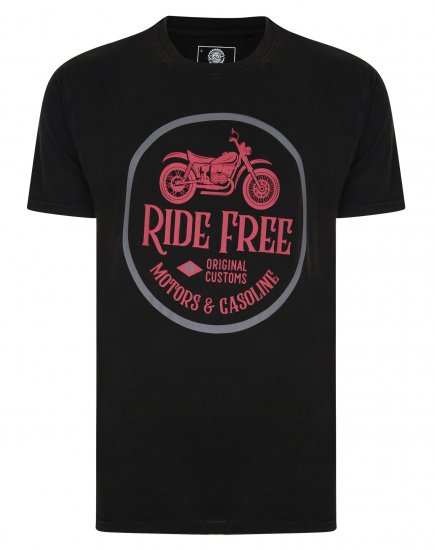 Kam Jeans Ride Free Crew Neck T-Shirt Black - T-shirts - Grote Maten T-shirts Heren