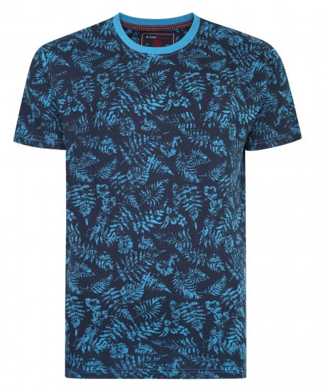 Kam Jeans 5345 Leaf Tee Blue - T-shirts - Grote Maten T-shirts Heren