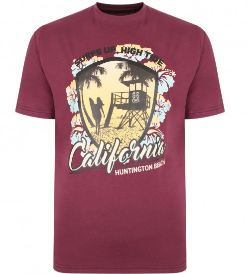 Kam Jeans 5368 California Print T-shirt Plum - T-shirts - Grote Maten T-shirts Heren
