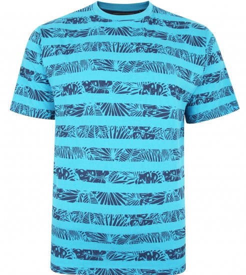 Kam Jeans 5380 Stripe Floral T-shirt Turk Blue - T-shirts - Grote Maten T-shirts Heren