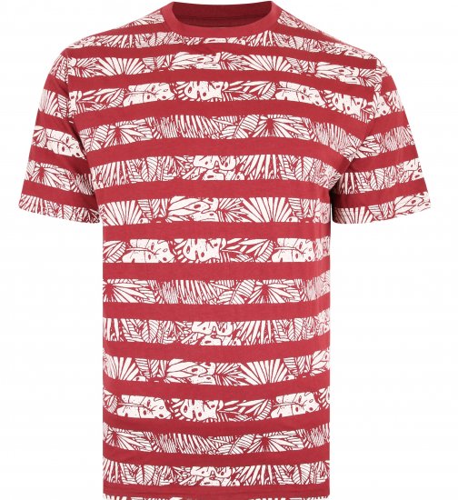Kam Jeans 5380 Stripe Floral T-shirt Burgundy - T-shirts - Grote Maten T-shirts Heren