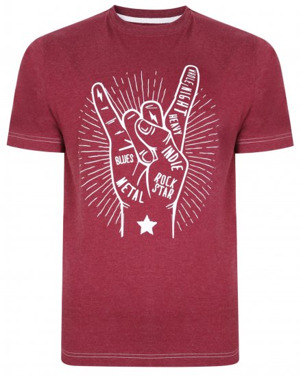 Kam Jeans 5390 Rock Star Print T-Shirt Burgundy - T-shirts - Grote Maten T-shirts Heren
