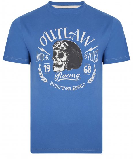 Kam Jeans 5391 Outlaws Skull Print T-Shirt Blue - T-shirts - Grote Maten T-shirts Heren