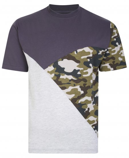 Kam Jeans 5394 Cut & Saw Camo Panel T-Shirt Charcoal - T-shirts - Grote Maten T-shirts Heren