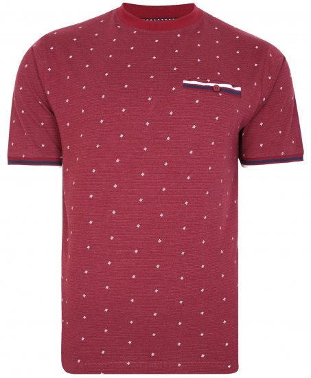 Kam Jeans 5396 Drop Needle Jersey Tee With Dobby Print Burgundy - T-shirts - Grote Maten T-shirts Heren