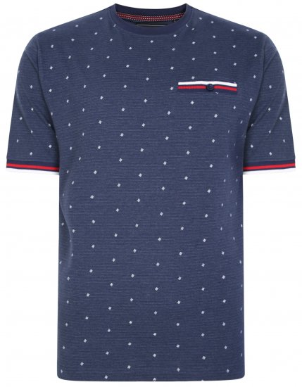 Kam Jeans 5396 Drop Needle Jersey Tee With Dobby Print Navy - T-shirts - Grote Maten T-shirts Heren