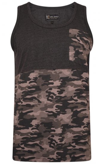 Kam Jeans 5399 Camo Panelled Sleeveless T-Shirt Charcoal - T-shirts - Grote Maten T-shirts Heren