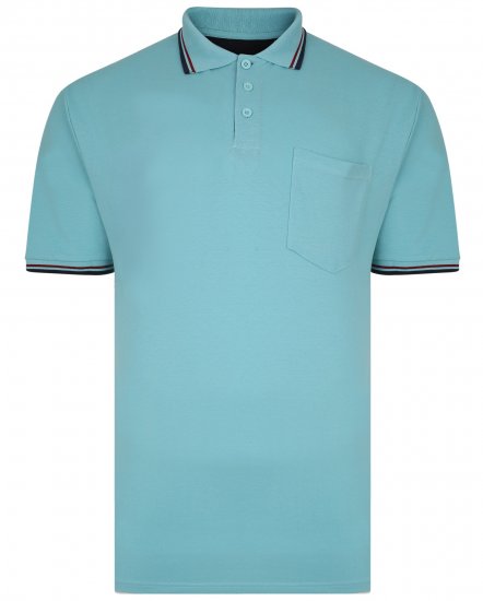 Kam Jeans 5400B Tipped Polo with Pocket Aqua - Polo shirts - Grote Maten Poloshirts Heren