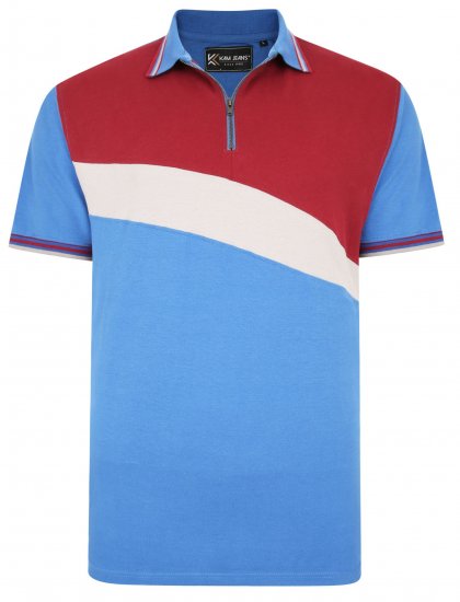 Kam Jeans 5448 Cut & Saw Polo with 1/4 Zip Blue - Polo shirts - Grote Maten Poloshirts Heren