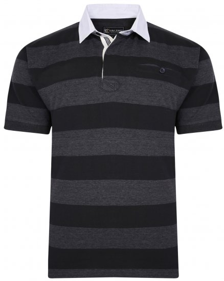 Kam Jeans 5454 Stripe Rugby Polo Black - Polo shirts - Grote Maten Poloshirts Heren