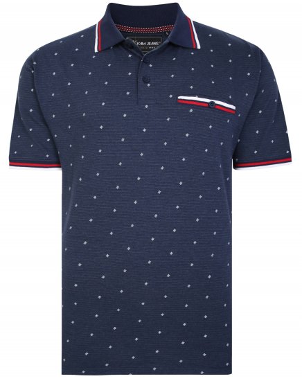 Kam Jeans 5456 Drop Needle Jersey Polo with Dobby Print - Polo shirts - Grote Maten Poloshirts Heren