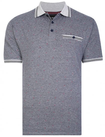 Kam Jeans 5456 Drop Needle Jersey Polo with Dobby Print Grey - Polo shirts - Grote Maten Poloshirts Heren