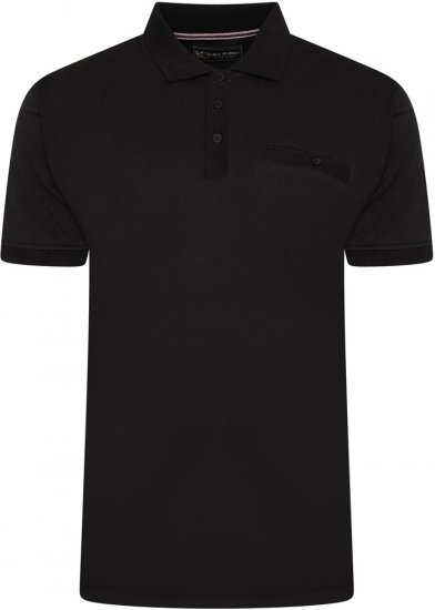 Kam Jeans 5498 Jersey Polo with Self Stripe Jacquard Collar/Cuffs Black - Polo shirts - Grote Maten Poloshirts Heren