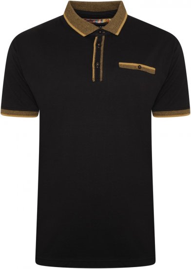 Kam Jeans 5499 Jersey Polo with Jacquard Collar/Cuffs Black - Polo shirts - Grote Maten Poloshirts Heren